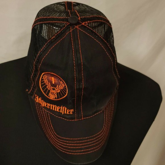 Jagermeister Logo Hat Black & Orange Off Center Trucker Style Mesh Snapback Cap - Picture 5 of 9